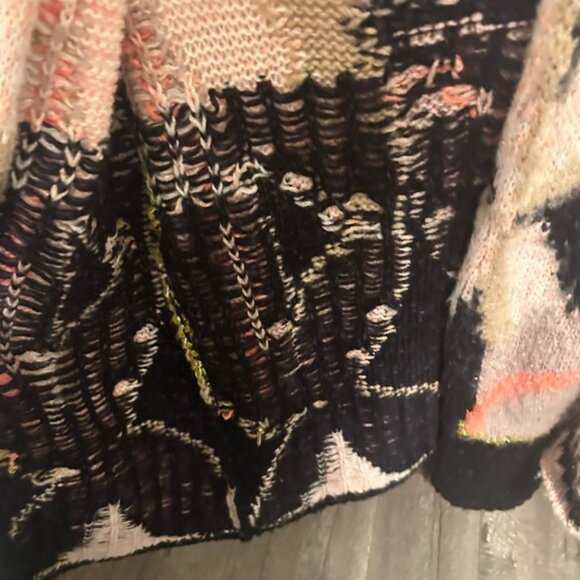 Free People Pink and Black Chunky Knit Cardigan Sweater - Picture 6 of 7